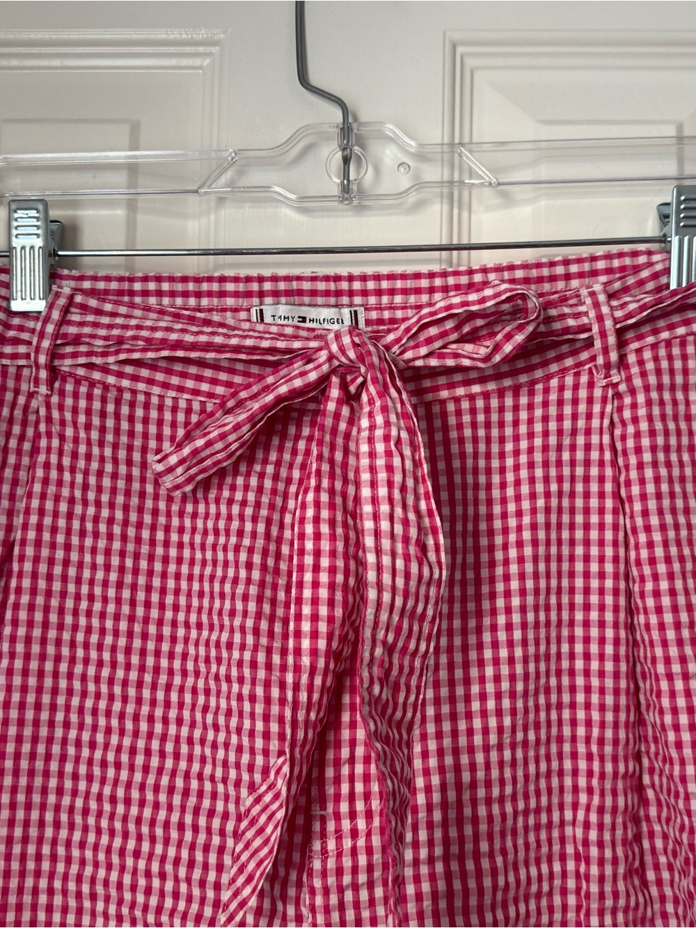 Tommy Hilfiger Pink Gingham Paperbag Waist Cropped Pants - Picture 4 of 8